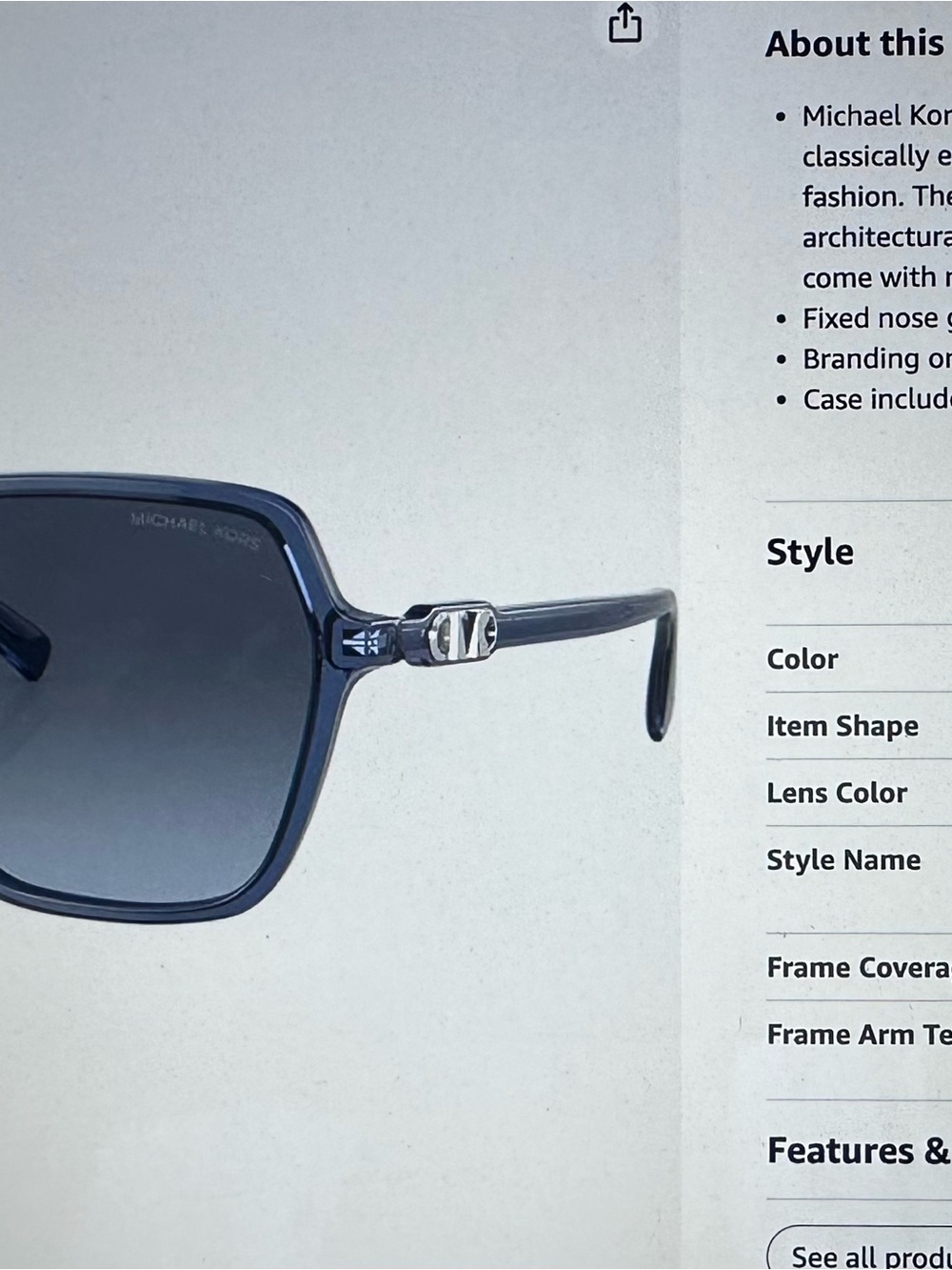 Michael Kors Women's Navy Blue Gradient Square Sunglasses - Picture 4 of 4